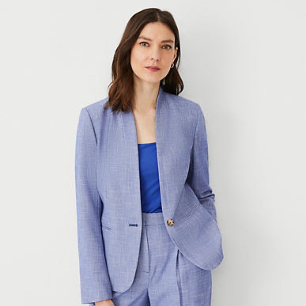 Ann Taylor Petite Cutaway Blazer in Cross Weave